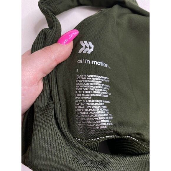 All In Motion Sports Bra Womens LARGE Dark Green Very Soft Removable-Cup NEW - Picture 5 of 12